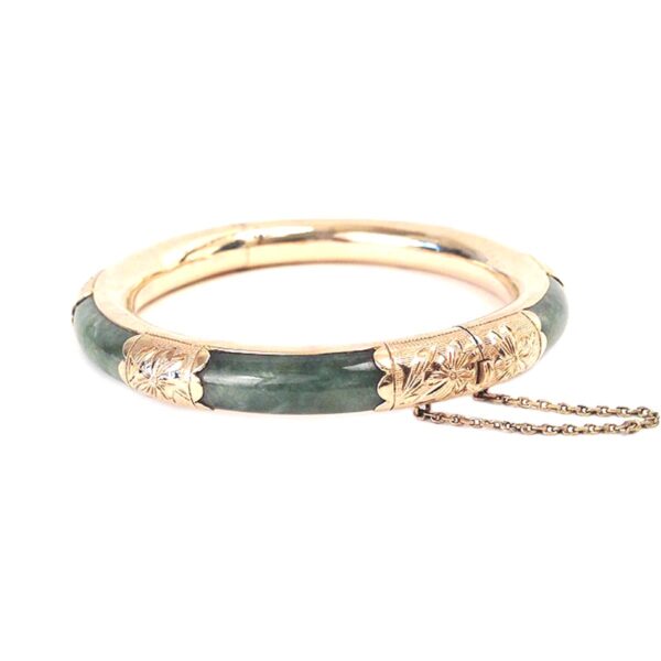 14k Gold Green Jade Bangle Vintage 585 Bracelet - Einna Sirrod