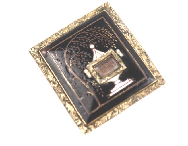 Georgian mourning hair enamel brooch pin