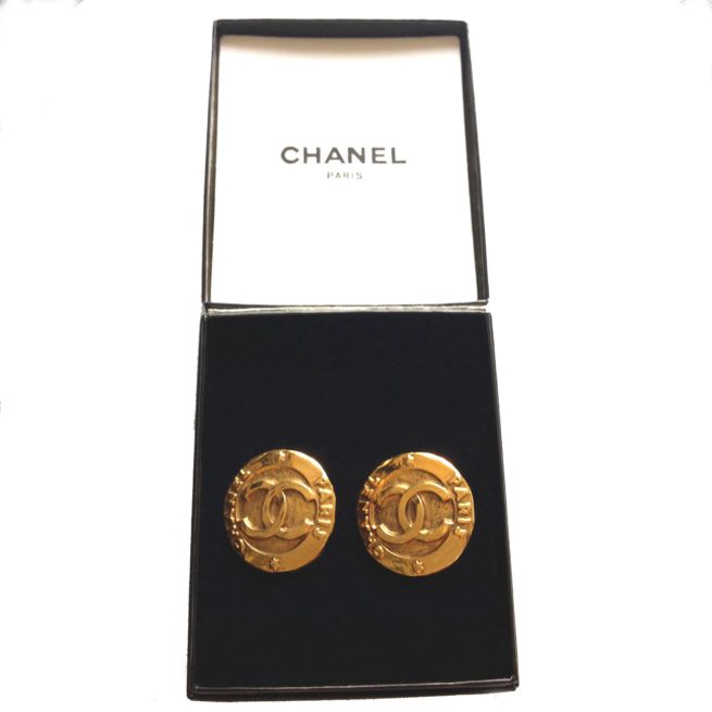 Chanel vintage CC logo gold tone earrings