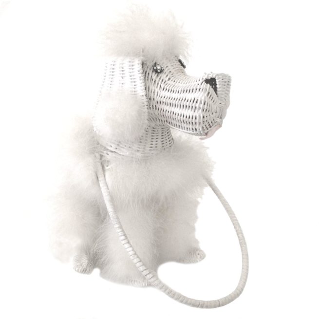 Vtg 1960's Morle White Gold Ostrich Leather Hand Bag Poodle Dog