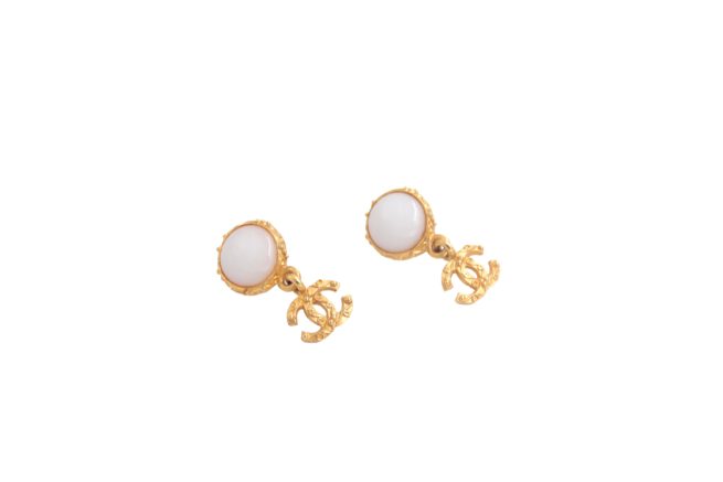 Chanel pearl gold tone earrings made in France