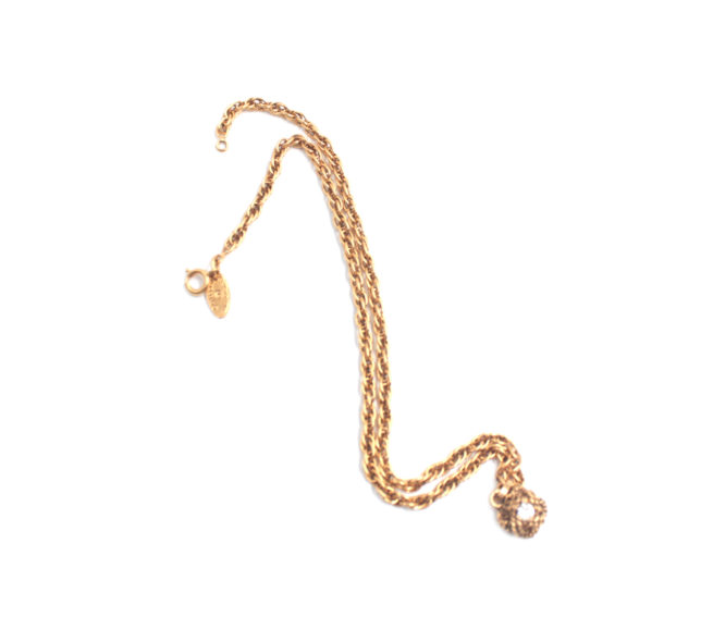 Chanel gold weave rhinestones pendant necklace