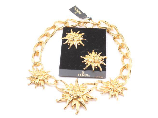 Fendi gold plated sun face vintage necklace & earrings