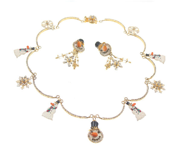 lunch at the ritz snowmen motif necklace and earrings set