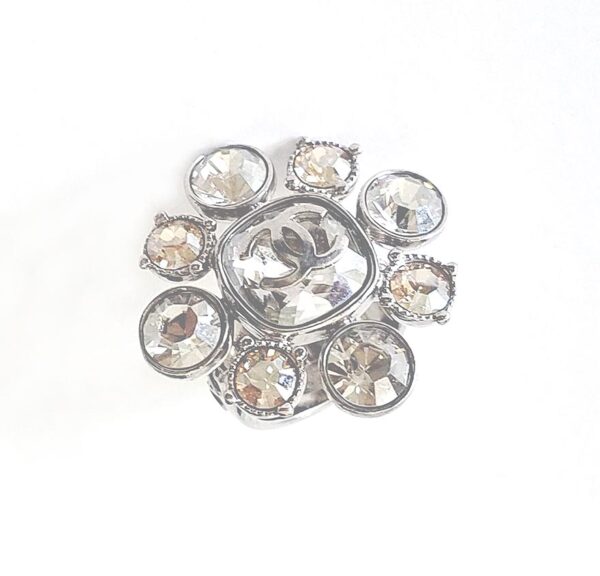 Chanel CC silver gripoix crystal ring