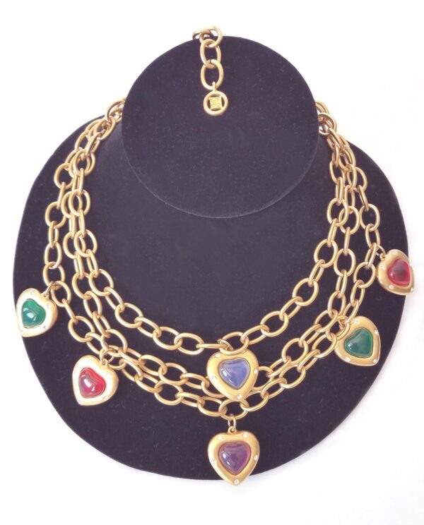 givenchy glass hearts three chain vintage necklace