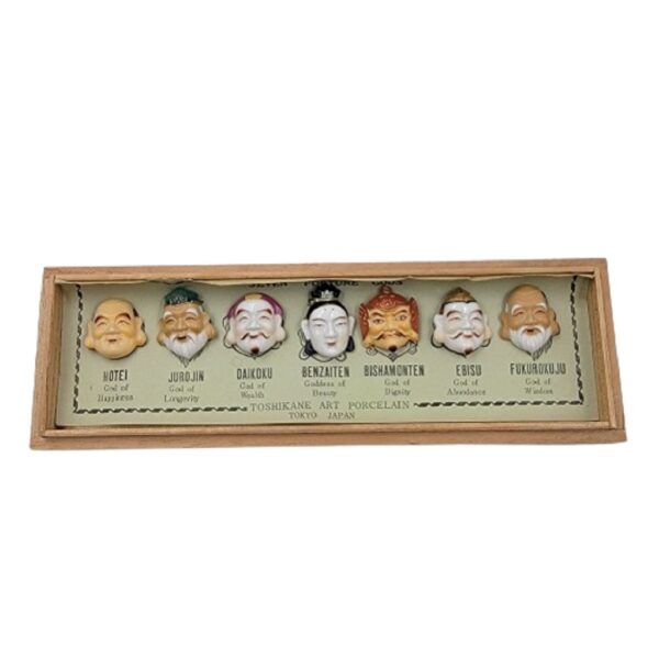 Toshikan japan vintage porcelain buttons depicting all seven fortune gods