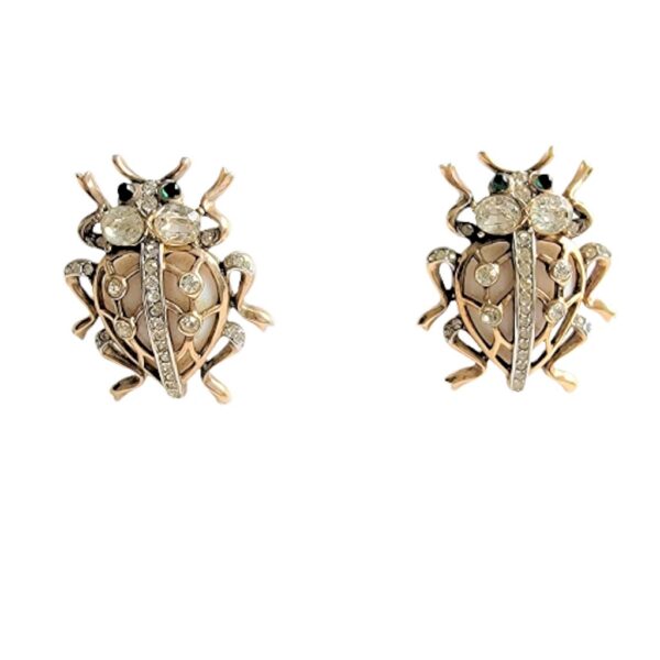 trifari alfred philippe heart gold plated bug vintage earrings