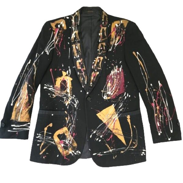 Pierre cardin 70s black multi colors drip art paint design tuxedo jacket